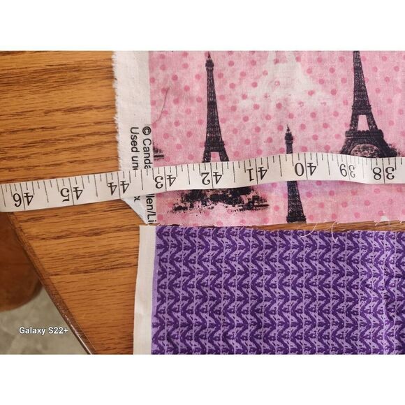 Three fabrics. pink Paris, eyelet, purple pattern - Picture 6 of 9